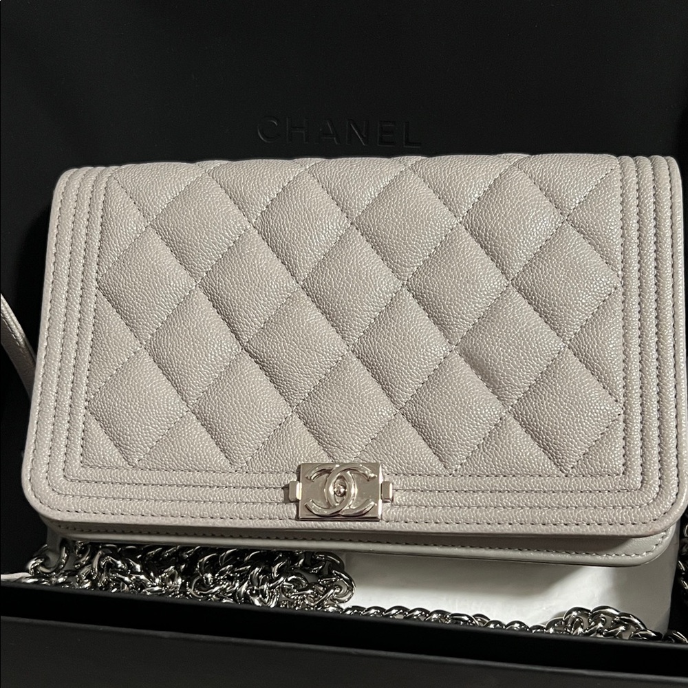 Chanel Caviar Boy Wallet on Chain — Grey
